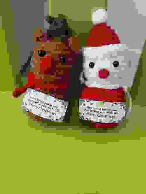 Merry X- Mass Reindeer & snowman- message amigrumi