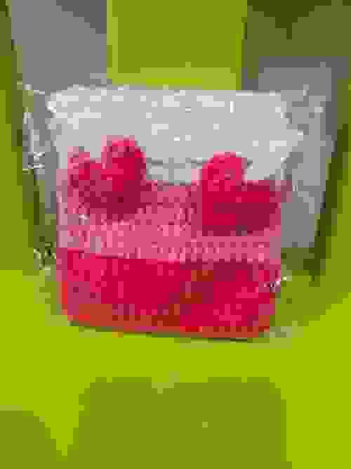 Heart crochet small pouch in pink hue