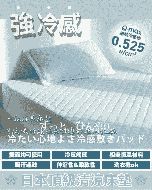 日本Kumori超涼感床墊 冷感最高Q-max 0.525