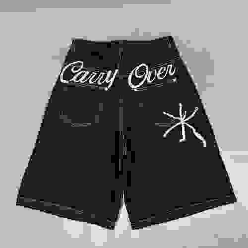 Carry Over刺繡原色牛仔短褲