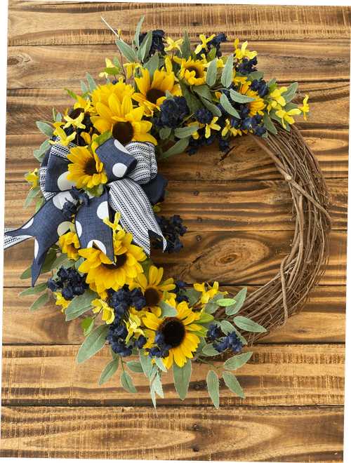 Sunflower and Blue Polka Dot Ribbon