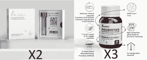 Amili Gut Health Journey - 2 Test Kits and 3 Probiotics (Usual Price $1,055) SAVE 20%