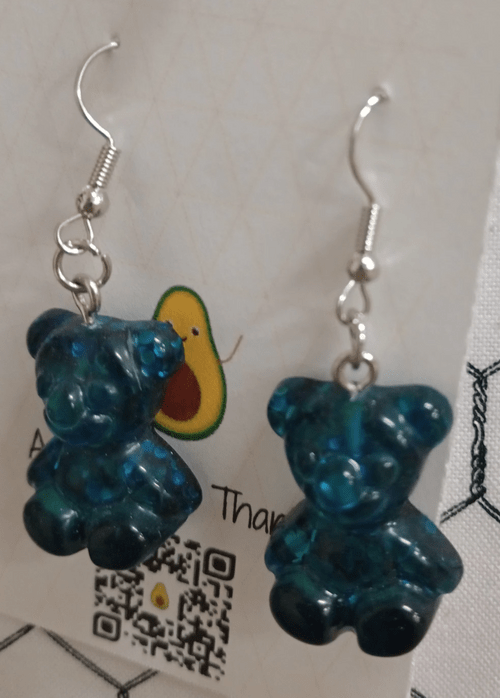 Blue Glitter Gummy Bear Earrings