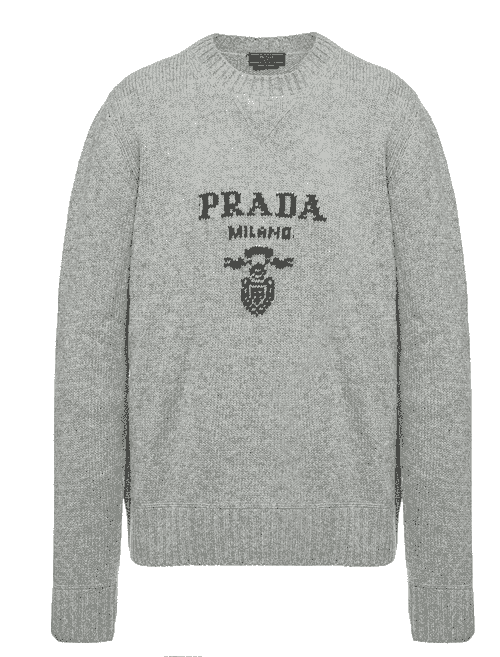 Prada pull en laine mélangée à logo intarsia GREY