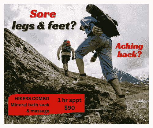Hikers Combo - bath soak plus massage total 1hr appt $90