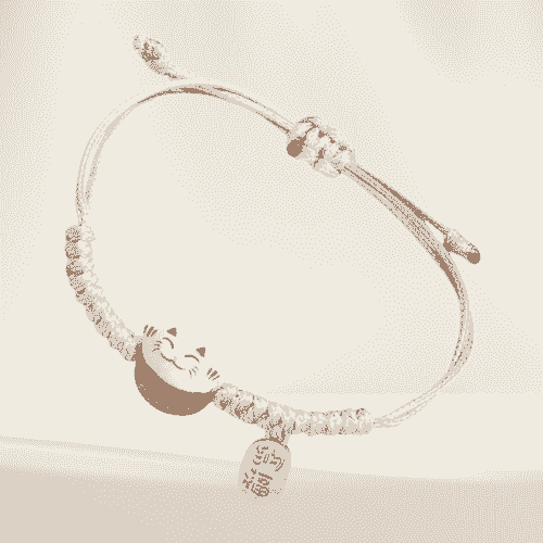 Lucky Neko Cream Cord Bracelet