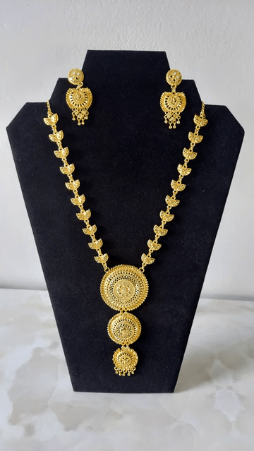 Gold Long Necklace & Earrings Set/ Gold Plated
