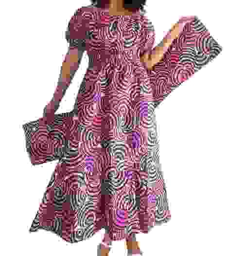 Long Printed Maxi Dress /short puff sleeve