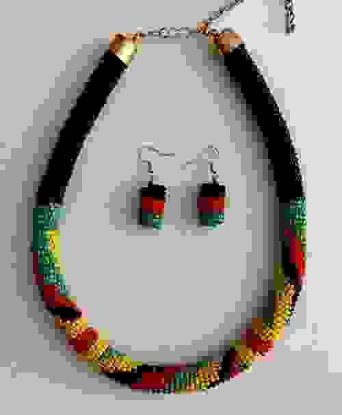 Beaded Necklace & Earrings Set- Rasta