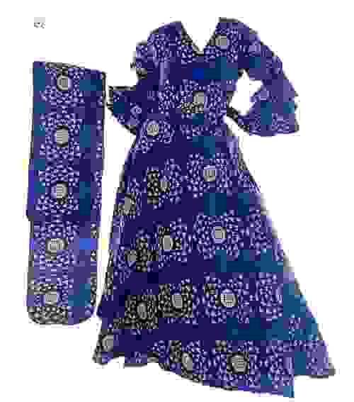 Woman's Long African Print Wrap Dress - Blue