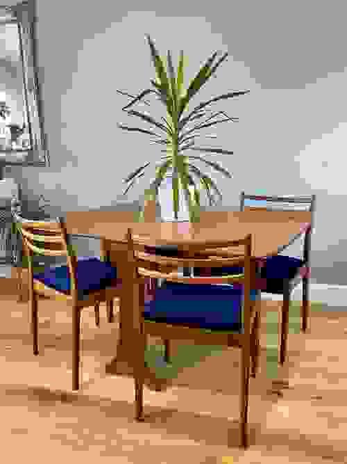 SOLD G Plan Set of 4 VB Wilkins Chairs in Navy Velvet & Drop Leaf Table Refurbished 