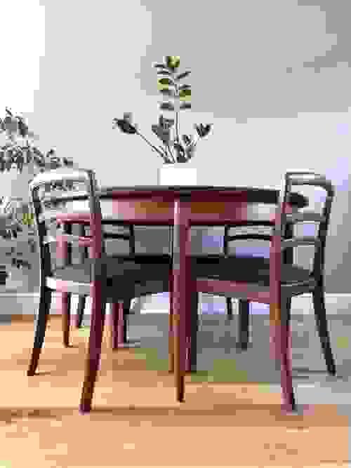 NEW LISTING G Plan Round Dining Table & Chairs in Green Boucle, Set of 4