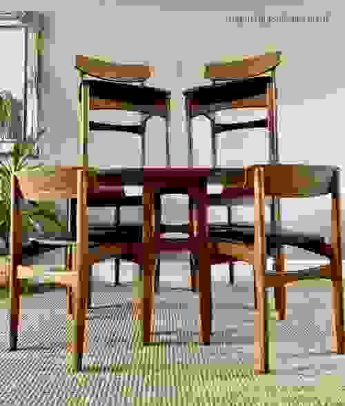 SOLD Mid-Century 1950s Gate Leg Dining Table & Chairs by Hubbinet, Set of 6