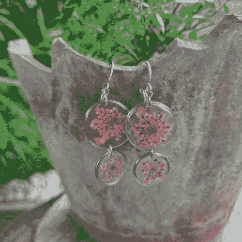 boucles d'oreille acier inoxydable fleurs de carotte - Résine et fleurs séchées - fait main