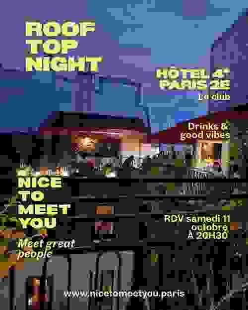 Soirée Roof Top samedi 11 octobre sur un rooftop d'hôtel 4* à Paris 2e
