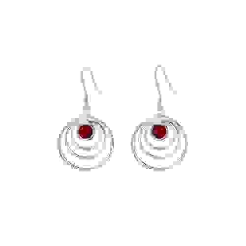 1 pair of hanging earring in silver "moon" with Garnet