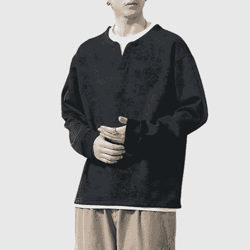 日系水洗紮染設計假兩件式 V 領重磅長袖 T-Shirt [SBT-1463] 
