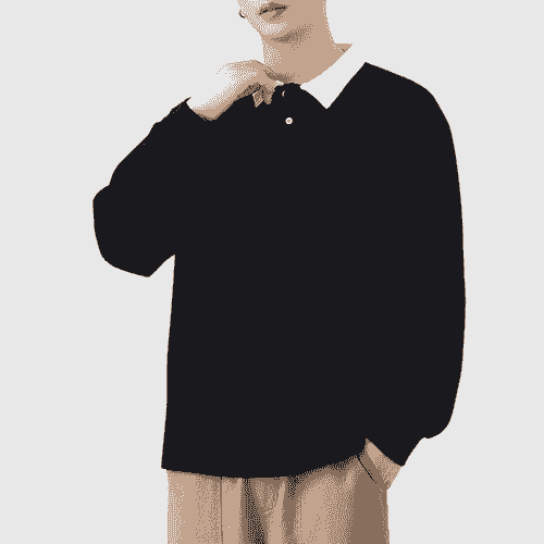 日系基礎撞色領口拼接設計 長袖 POLO T-Shirt [SBT-1468]