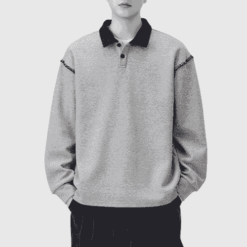 日系領口撞色手袖縫線設計 長袖 POLO T-Shirt [SBT-1469]