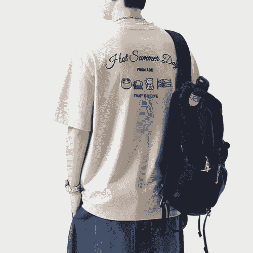 日式文化細圖案刺繡 純棉短袖 T-Shirt [SBT-1386]
