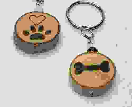 Keychains - Wooden Pets with Gemstones