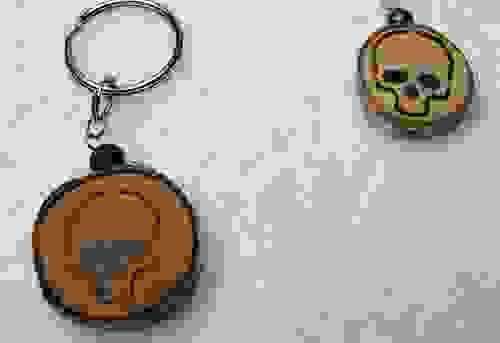 Keychains - Wooden Skull with Gemstone