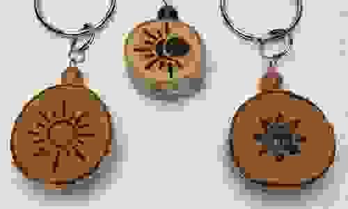 Keychains - Wooden Sun with Gemstone