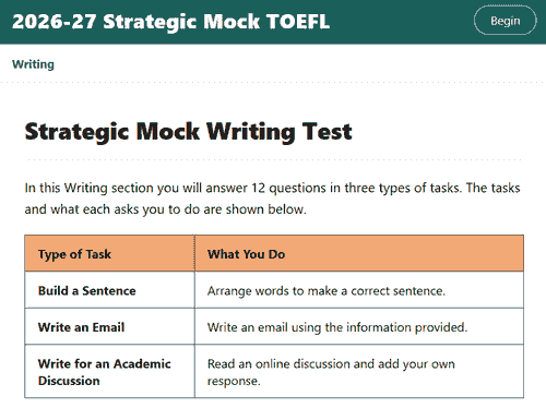 Strategic Mock TOEFL Writing Tests 2, 3, and 4
