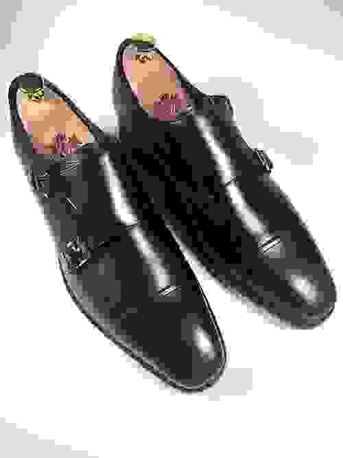 NEW: Black Calf Leather Double Monk Strap