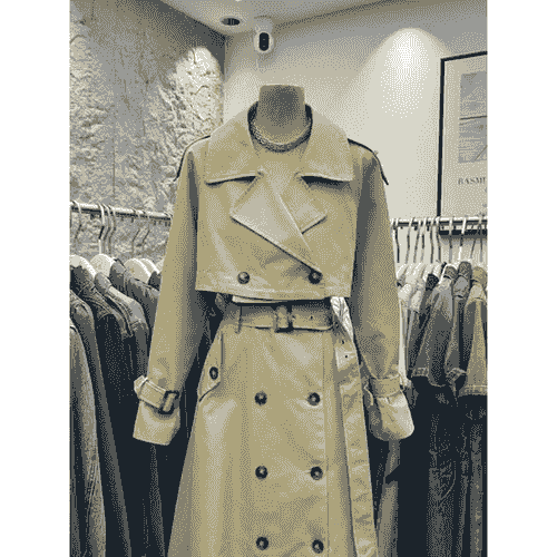 風衣外套+雙排扣長裙兩件式套裝風衣洋裝