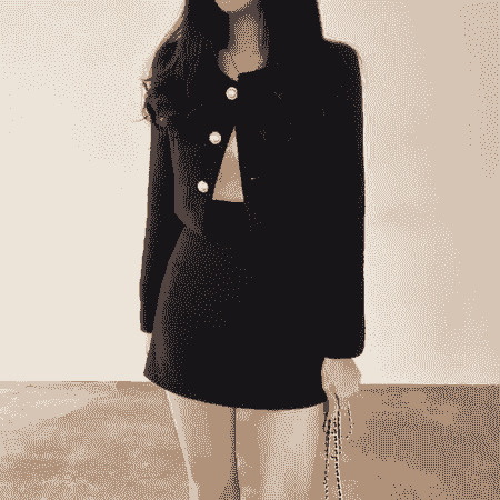 氣質小香風長袖包臀套裝 黑色