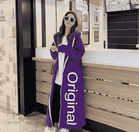 刷毛加厚長款外套 冬季寬鬆拉鍊洋裝 紫色