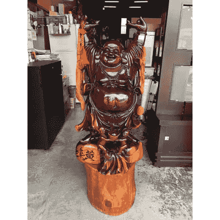 招財彌勒佛木雕☆附贈木頭底座