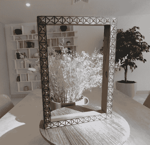 Teak Wood Frame with Hand Painting and Brass Deco