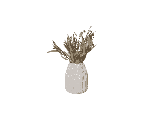 PRESERVED LOOSE STEMS & BUDS IN WHITE WOOD VASE