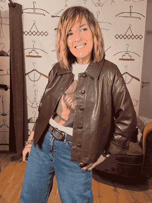 Veste Daisy simili chocolat 