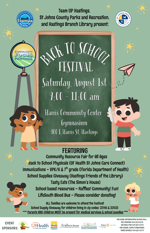 Back-To-School Festival- Saturday, August 1st, from 9:00–11:00 a.m. - Harris Community Center Gym