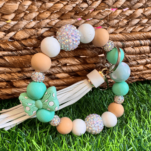 Mint bows Wristlet keychain