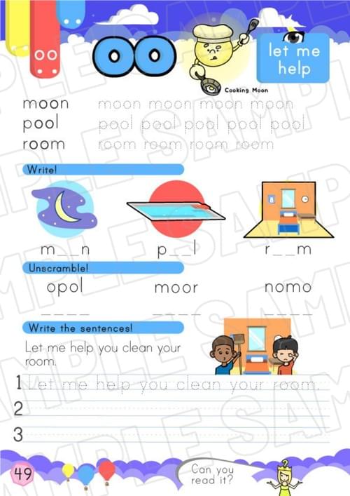 Cooking MOOn CP3 Worksheet – oo Sound Practice (P49–50 + Bonus Pages)