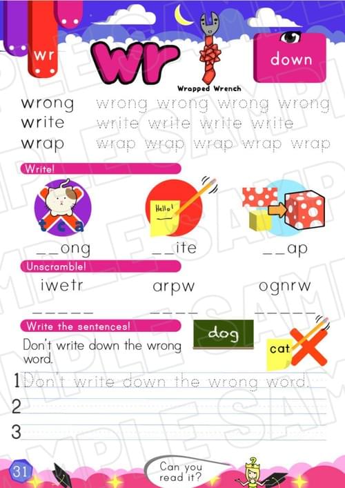 Wrapped Wrench CP4 Worksheet – wr Sound Practice (P31-32 + Bonus Pages)
