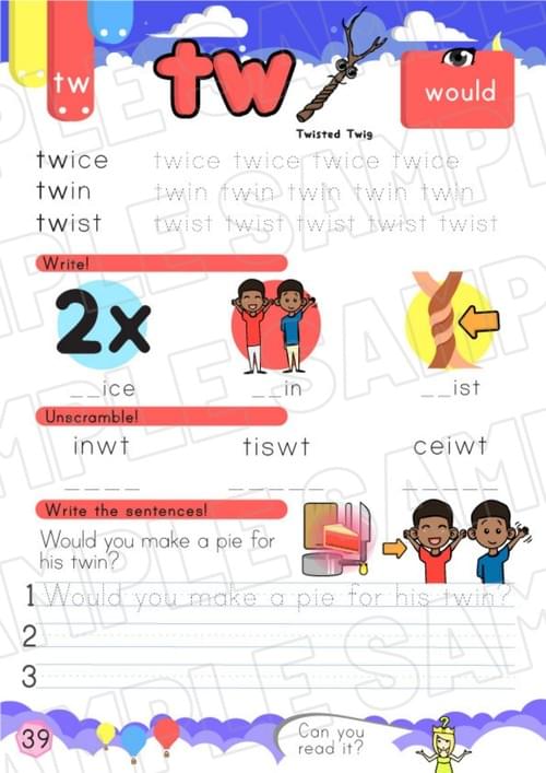 Twisted Twig CP3 Worksheet – tw Sound Practice (P39-40 + Bonus Pages)