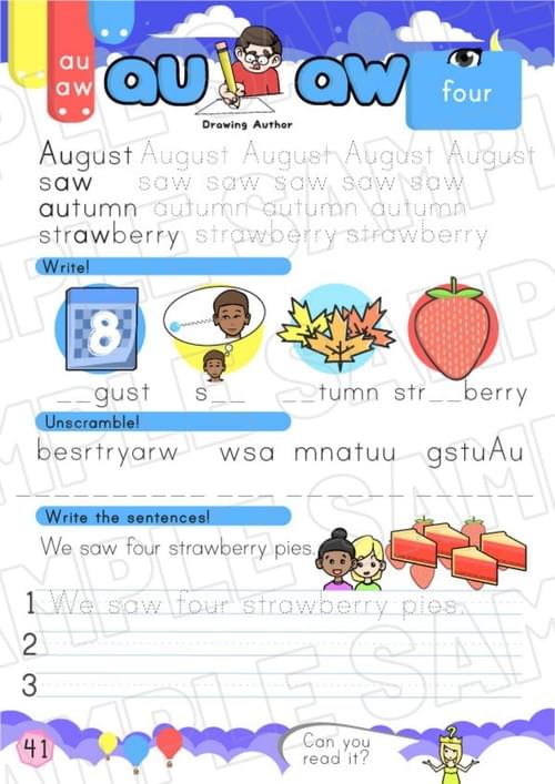 Drawing Author CP3 Worksheet – au/aw Sound Practice (P41-42 + Bonus Pages)