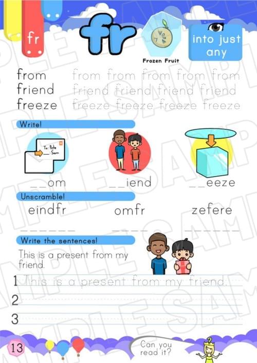 Frozen Fruit CP3 Worksheet – fr Sound Practice (P13–14 + Bonus Pages)