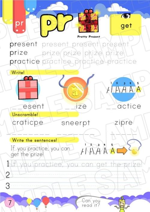 Pretty Present CP3 Worksheet – pr Sound Practice (P7-8 + Bonus Pages)