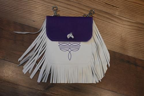 White and Purple Boot Stitch Hip Bag