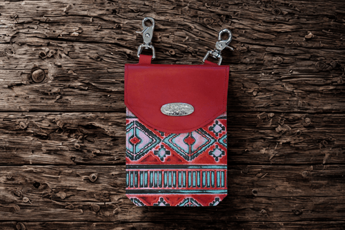 Red Embossed Leather Hip Bag