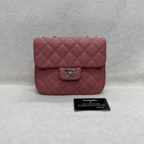 Chanel Matelasse Caviar Skin Single Flap Double Chain Bag Pink Silver