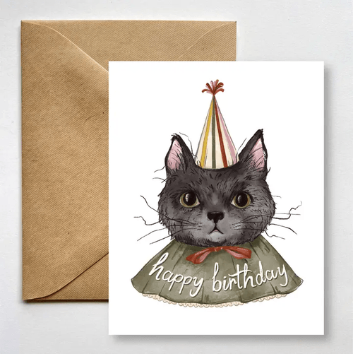 Happy Birthday Cat Clown Costume Greeting Card