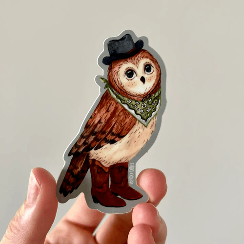 Howdy Owl Cowboy Character Vinyl Sticker