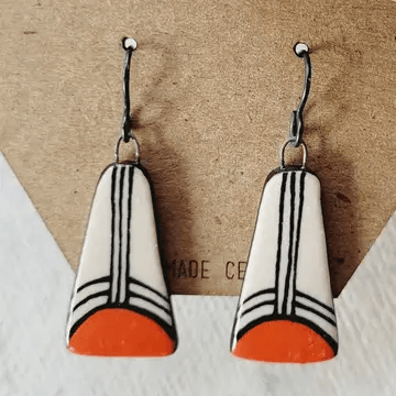 Hand painted Ceramic Dangle Earrings, Red - Rachel Vitko Pottery